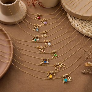 Collier avec chiffre de naissance en or, chaîne fine, cristaux et perles multicolores, breloque personnalisée, bijoux pour femme, mois de naissance, <span class=keywords><strong>anniversaire</strong></span> - Product Image 4