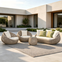 Nordischer Stil Ei-förmiges Garten-Halbrundsofa für Draußen Metallrahmen Garten Outdoor Oval Synthetisches Rattan Stuhl-Sofa-Set