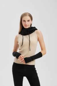 Women's Black Knit Hooded Scarf Winter Fashion Accessory For Adults Casual Style - Product Image 5