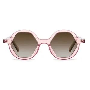 2024 New Design Lady Fashion Irregular Shape Glitter Printing Trendy Acetate PINK Polarized Sunglasses For Women