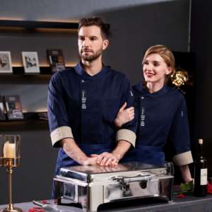 Diseño Simple un botón personalizado Hotel cocina algodón poliéster Chef chaquetas restaurante chino Chef uniformes mujeres - Product Image 2