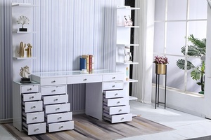 Juego de tocador de maquillaje con luz LED de diseño Simple moderno, taburete de mesa de tocador de madera personalizable, espejo de cajón para aplicación en dormitorio - Product Image 5