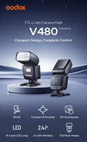 Flash Speedlite Profesional para Cámara Godox V480 S TTL, 650 Disparos, HSS, Lectura Inteligente de Distancia, Pantalla Táctil 2.0, Sistema Inalámbrico de 2.4G