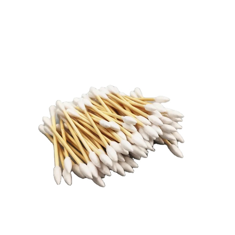 Wholesale Custom Logo Biodegradable Natural Organic Bamboo Double-Headed Cotton Buds Ear Cleaning Sterile Wood Stick