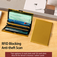 Dompet Kartu Kredit Minimalis Anti RFID dari Baja Tahan Karat dengan Penutup Tombol dan Logo Kustom untuk Pria