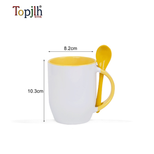 <span class=keywords><strong>Tasse</strong></span> à café en céramique personnalisée Topjlh de 11 oz, vierge pour sublimation, colorée, avec cuillère intégrée au poignée, pour usage quotidien - Product Image 4