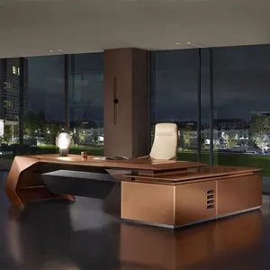 Hochwertige moderne Luxus Furnier Leder Büromöbel Executive MDF L-förmigen Schreibtisch Manager CEO Boss Table Office DesK