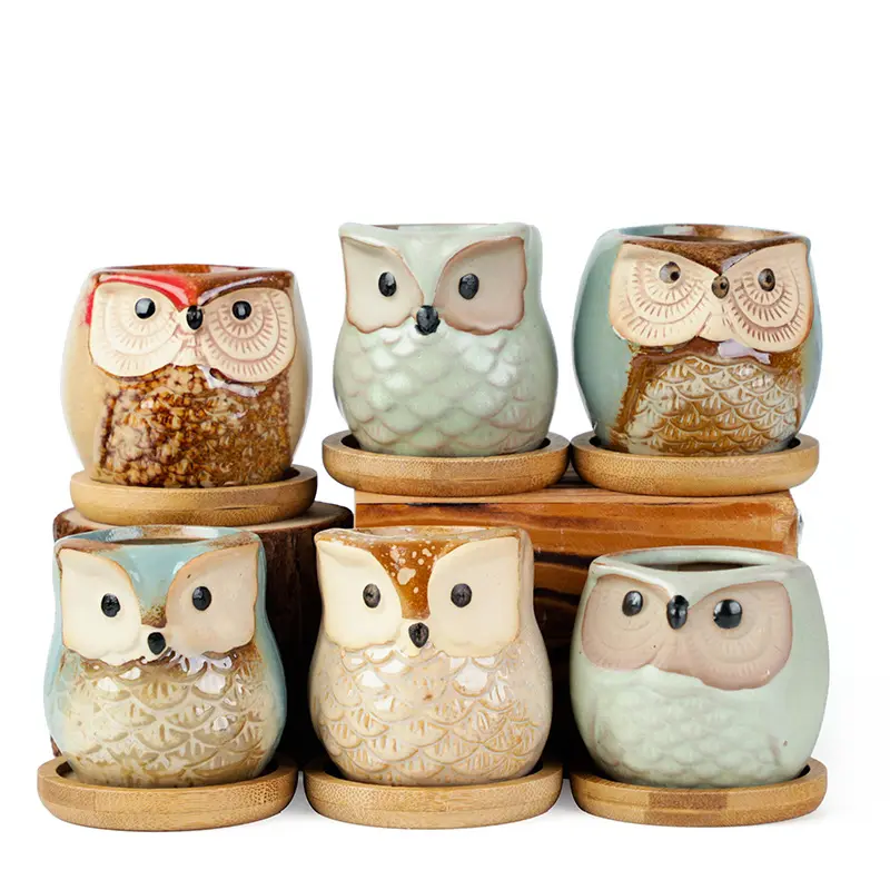 Hotsale Cute Owl succulent mini plant flower pot pottery Ceramic animal Home Decoration handmade Art Craft