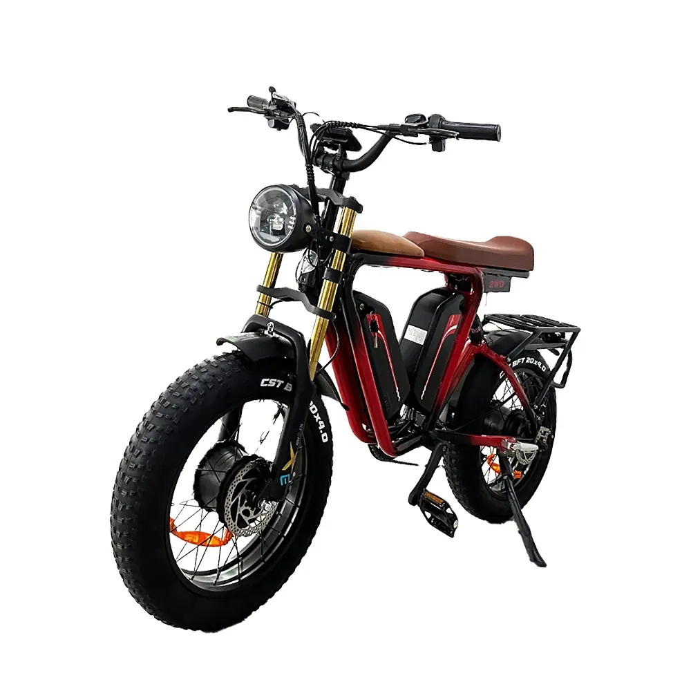 20inch Electric Dual Motors Dual Batteries Ebike 48V 1000W*2 E Motorbike Fat Tire Electric Motorcycle 2000w Ebike Dual 52V 20"