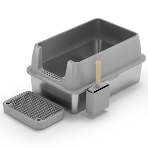 Stainless Steel <b>Cat</b> Litter <b>Box</b> Rectangle Large Space Semi Enclosed Durable High Sided With Scoop Storage For <b>Cats</b> - Product Image 3