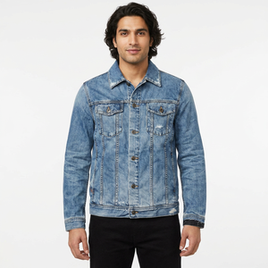 Custom Logo Printing High Quality <b>Men's</b> Women's <b>Denim</b> Jeans <b>Jacket</b> New Design with Stand Collar Plain Dyed Technics OEM Service - Product Image 1