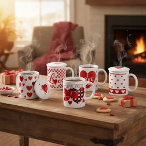 3.8\" Modern & <b>Cute</b> Valentine Ceramic <b>Mug</b> 200/400ml Stoneware Microwave & Thermal Safe with Lid Healthy Business Gifts ODM Model - Product Image 3