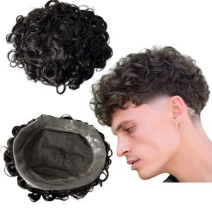 Prothèse capillaire pour hommes en cheveux humains indiens naturels, 19mm bouclés, avec dentelle française, base en poly transparent nouée à la main, style Australie - Product Image 6