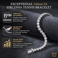 En stock Bracelet tennis en zircon 3mm 5A, style hip-hop, entièrement serti, en laiton plaqué rhodium, fabriqué par CNC, pour hommes et femmes