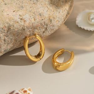 Pendientes de Aro Ovalados Geométricos Elegantes Minimalistas Europeos Americanos, Acero Inoxidable, Piedra Natural, Chapado en Oro, Lujo Ligero para Mujer - Product Image 4