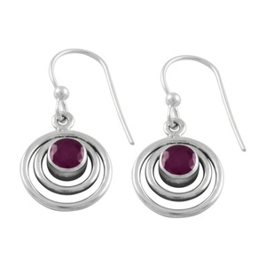 New Arrival Ruby Agate <b>stones</b> set in 925 Sterling Silver Designed Round Drop Earrings featuring vibrant for timeless grace - Product Image 1