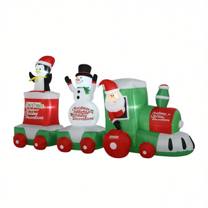 Train gonflable de Noël pour extérieur, décorations de jardin de 2,4 m avec Père Noël, bonhomme de neige et pingouin lumineux en PVC - Product Image 1