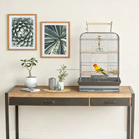 Cage à oiseaux ouverte pour perroquets avec protection anti-graines et plateau extractible, grande cage en fer forgé avec perchoirs et mangeoires
