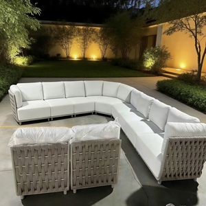 Meubles de <span class=keywords><strong>jardin</strong></span> modernes en métal pour l'extérieur et l'intérieur, canapé en forme de L pour 10 personnes avec table, <span class=keywords><strong>salon</strong></span> de <span class=keywords><strong>jardin</strong></span>, canapé imperméable, ensembles de meubles de <span class=keywords><strong>jardin</strong></span> - Product Image 3