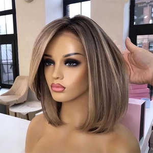 Pelucas Cortas Tipo Bob con Reflejos Rubios <span class=keywords><strong>Ceniza</strong></span>, Cabello Humano 100% Virgen con Cutícula Alineada, Pelucas con Frente de Encaje para <span class=keywords><strong>Mujer</strong></span> - Product Image 3