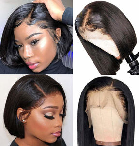 Perruques Courtes Bob en Cheveux Humains <span class=keywords><strong>Vierges</strong></span> Péruviens Naturels, Perruque Lace Frontale HD, Perruques Bob Droites en Cheveux Humains, Vente en Gros - Product Image 4