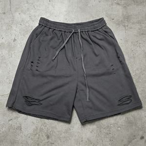 Shorts en coton délavé pour homme, taille élastique avec cordon de serrage, style streetwear décontracté, couleur unie - Product Image 2