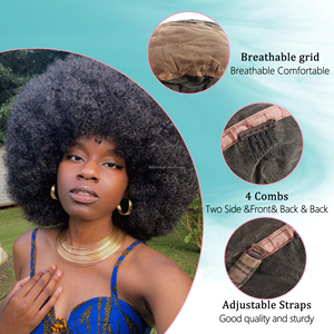 Perruque afro crépue de 8 pouces en gros, perruque en dentelle complète, cheveux afro crépus bouclés en vrac, 100% cheveux humains, couleur naturelle, perruques bouclées douces - Product Image 4