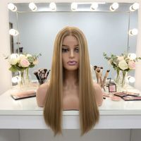 Sheitel certifié casher, brun clair, lisse, avec dessus en dentelle, 100% cheveux humains européens