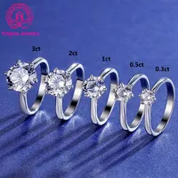 بالجملة مويسانيت مجوهرات 0.3/0.5/1ct/2ct/3ct الكلاسيكية ستة مخلب 925 الفضة الاسترليني الزفاف الاشتباك المويسانتي خاتم الماس