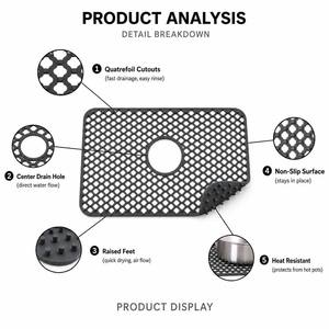 Tapis de protection en silicone personnalisé avec logo, résistant à <span class=keywords><strong>la</strong></span> chaleur, antidérapant, pour évier de <span class=keywords><strong>cuisine</strong></span>, avec centre creux de drainage, multifonction, OEM ODM - Product Image 3