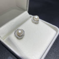 Boucles d'oreilles à clous en perles d'eau douce blanches de style nid d'oiseau, argent 5A, 8-9 mm, vente en gros de bijoux de mode