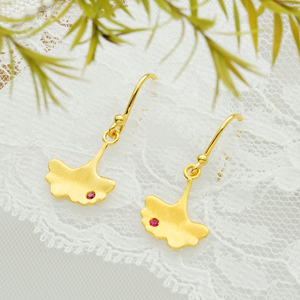 IGI/GIA Certified 14K Gold Ginkgo Leaf <b>Drop</b> Earrings Pink Sapphire Bezel Set Birthday Gifting Chandelier Screw <b>Back</b> Jewelry - Product Image 5