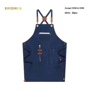 Verstelbare Winkel Schort Chef Print Schort Met Cross-Back Lederen Bandjes