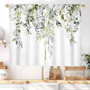 Cortinas de Cocina con Hojas de Eucalipto, Diseño de Hojas Verdes en Acuarela, Cortinas Cortas para Ventana, Decoración con Plantas, 2 Paneles Personalizables - Product Image 6