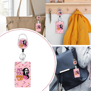Heart-shaped fun English "NO YOU HANG UP" easy-open <b>buckle</b> skull phone 360-degree rotating ID card pull cord holder - Product Image 2