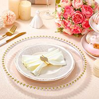 Plato Base Transparente de 13 Pulgadas para Bodas, Plato de Plástico con Cuentas Doradas, Plato Base Acrílico para Servir la Cena, Plato Base para Mesa de Navidad