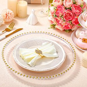 <span class=keywords><strong>Assiette</strong></span> de présentation transparente de 13 pouces pour mariage, avec perles dorées, en plastique, sous-<span class=keywords><strong>assiette</strong></span> en acrylique, pour service de <span class=keywords><strong>table</strong></span> de Noël - Product Image 2