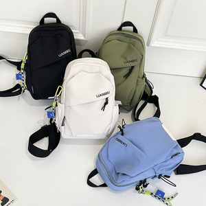Nylon Sling <b>Bag</b> <b>Small</b> Lightweight Zipper Closure Embossed Logo All Seasons Daily Use Crossbody Backpack With Pendant - Product Image 5