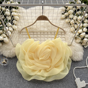 Chaleco Halter de flores tridimensionales de hilo de raíz de vacaciones de verano para mujer, nuevo estilo elegante en toda la parte superior corta - Product Image 2