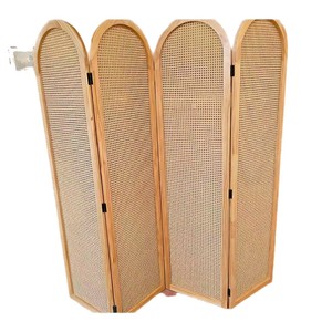 Folding Wooden Screen Partition 4 Panel Woven Lattice Room Divider Floor Standing Decorative Partition - Product Image 5