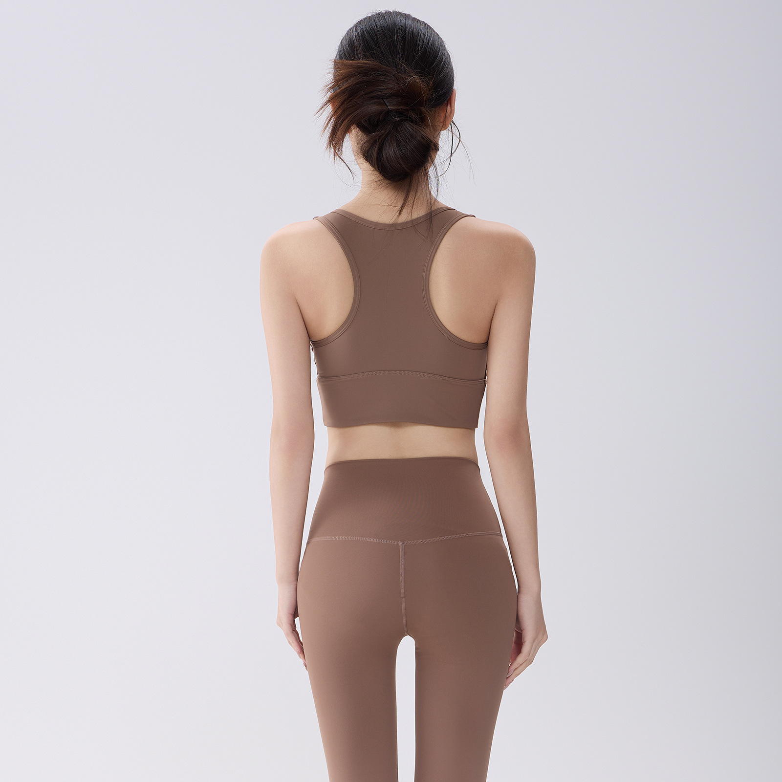 JAC22 TZ2546 New Breathable Solid Yoga Suit Round Neck Sleeveless Vest with Chest Pad Pilates Sports Yoga Set
