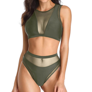 Custom Design <span class=keywords><strong>Sexy</strong></span> Mesh Tweedelige Bikini Set Vrouwen Effen Strandkleding Meisje Fitness Badpak Recycle Badstof Workout Plus Size - Product Image 3
