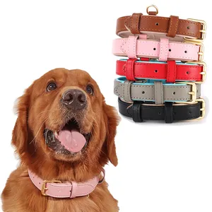 Pet Supplies Cow Leather Dog Collar Neoprene Padded Solid Leather Dog Collar 5-speed Adjustment Leather Collar