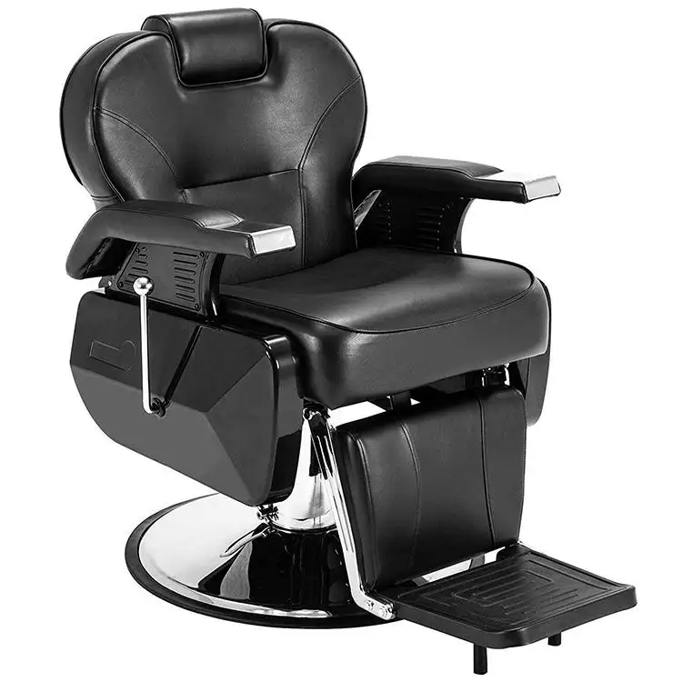 Silla de barbería hidráulica reclinable, equipo de barbería, muebles de corte de pelo negro vintage, para salón de belleza