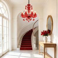 Lustre d'hôtel pour plafonds hauts, Lustre de salon et de chambre, Lustres rouges de style français