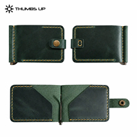 Dompet Lipat Kulit Asli Full Grain Berkapasitas Besar dengan Logo Kustom THUMBS-UP, Penutup Kancing, dan Pelindung RFID, Dilengkapi Penjepit Uang