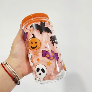 16Oz Uv Printing Halloween <b>Drinking</b> Can Glasses With <b>Plastic</b> Lid and Straw for Ice Coffee Soda Pop Beer Wine <b>Cup</b> - Product Image 4