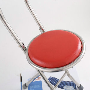 Tabouret pliant en acier inoxydable avec siège rouge antidérapant, portable pour une utilisation en extérieur - Product Image 1