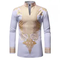 Hot sale 55% Cotton 45% Polyester hot stamping long sleeve african style shirt dashiki