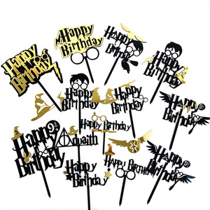 Decorazione per Cupcake a Tema Magico Nero e Oro per Halloween, Topper per <span class=keywords><strong>Torta</strong></span> di Compleanno - Product Image 1